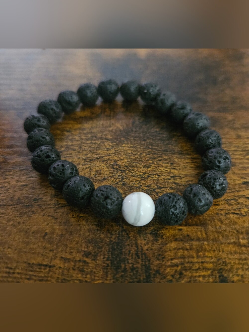 Black Lava Bead Bracelet Howlite Accent Bead